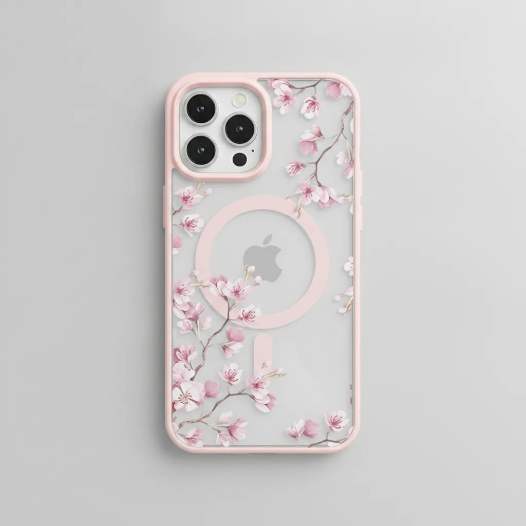 Coque iPhone Magnétique Florale Rose