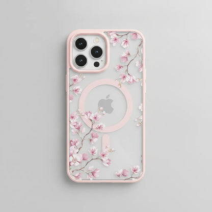 Coque iPhone Magnétique Florale Rose