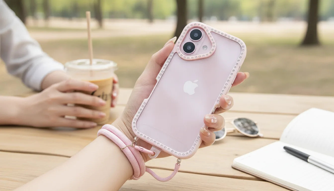 Coque iPhone Transparente Diamants avec Cordon et Bracelet