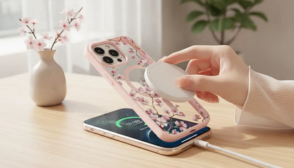 Coque iPhone Magnétique Florale Rose