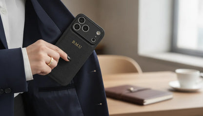 Étui iPhone Cuir Personnalisé Doré