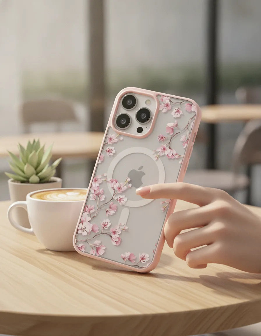 Coque iPhone Magnétique Florale Rose