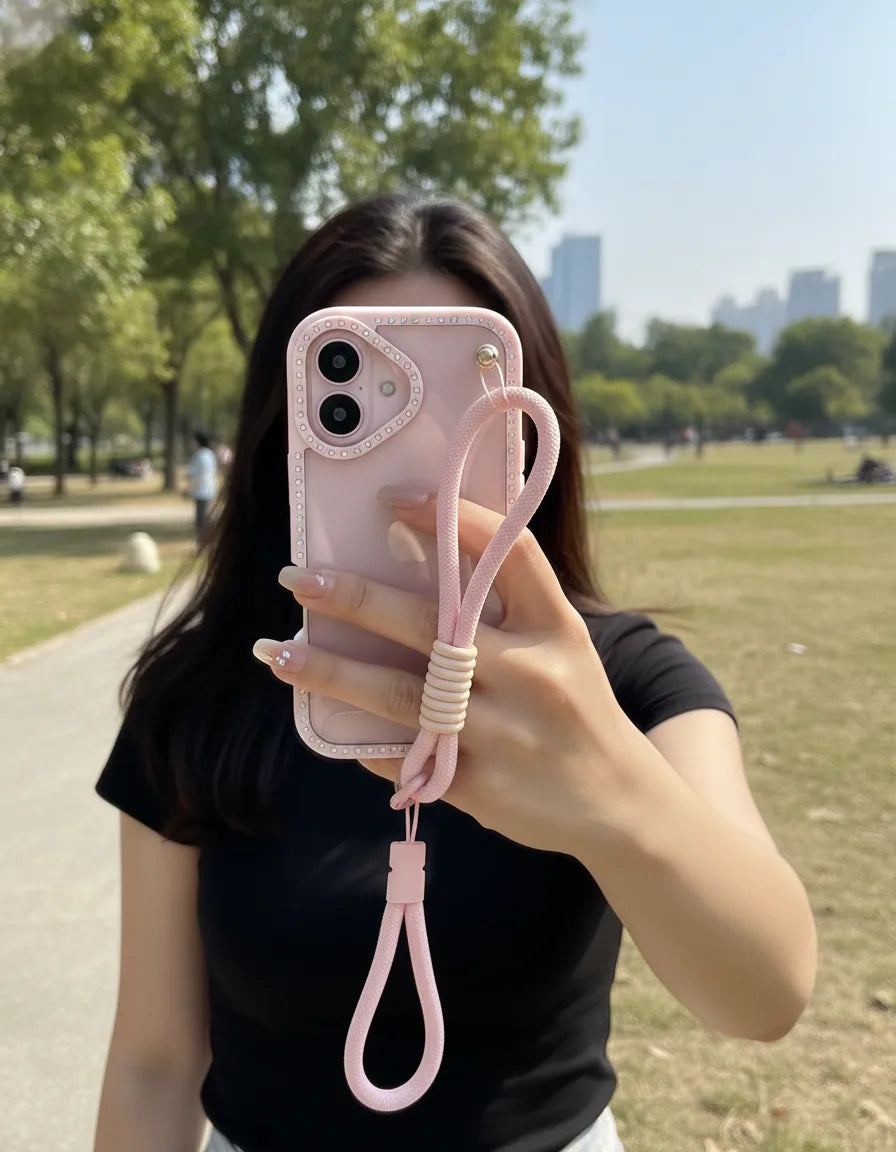 Coque iPhone Transparente Diamants avec Cordon et Bracelet