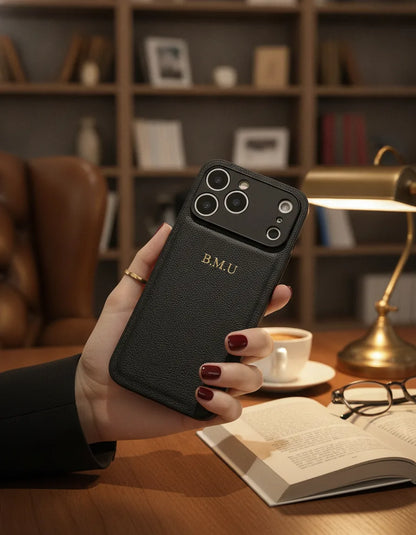 Étui iPhone Cuir Personnalisé Doré