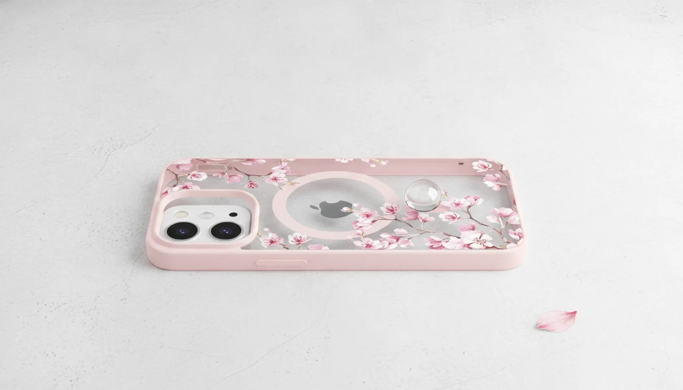 Coque iPhone Magnétique Florale Rose