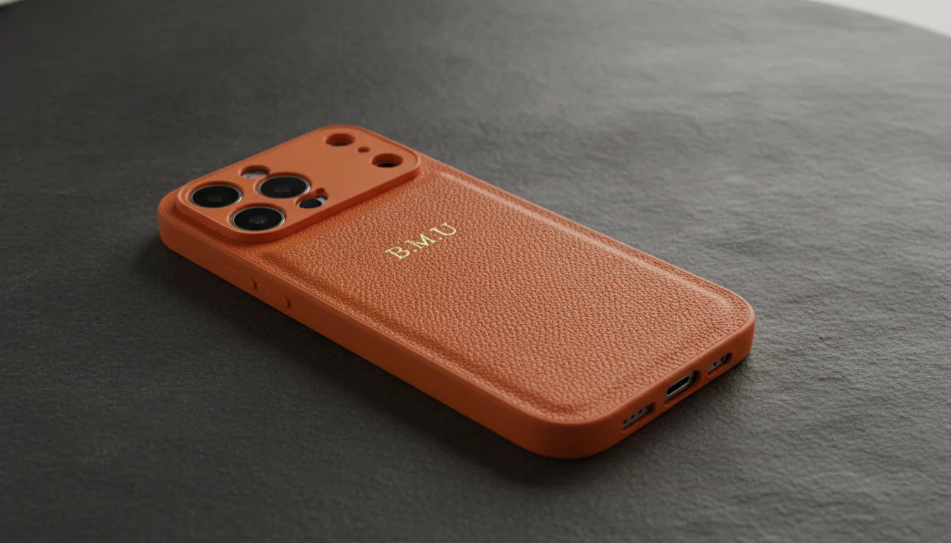 Étui iPhone Cuir Personnalisé Doré